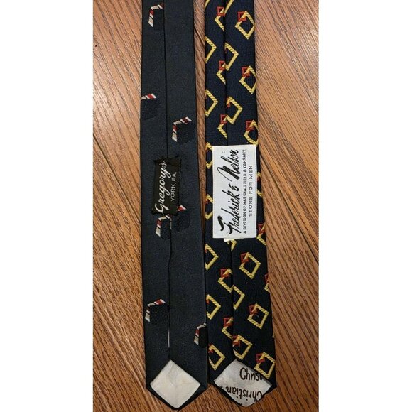 Christian Dior Mens Neck Ties (2) Cravates Polyester Geometric Navy Blue 56" - Picture 8 of 8